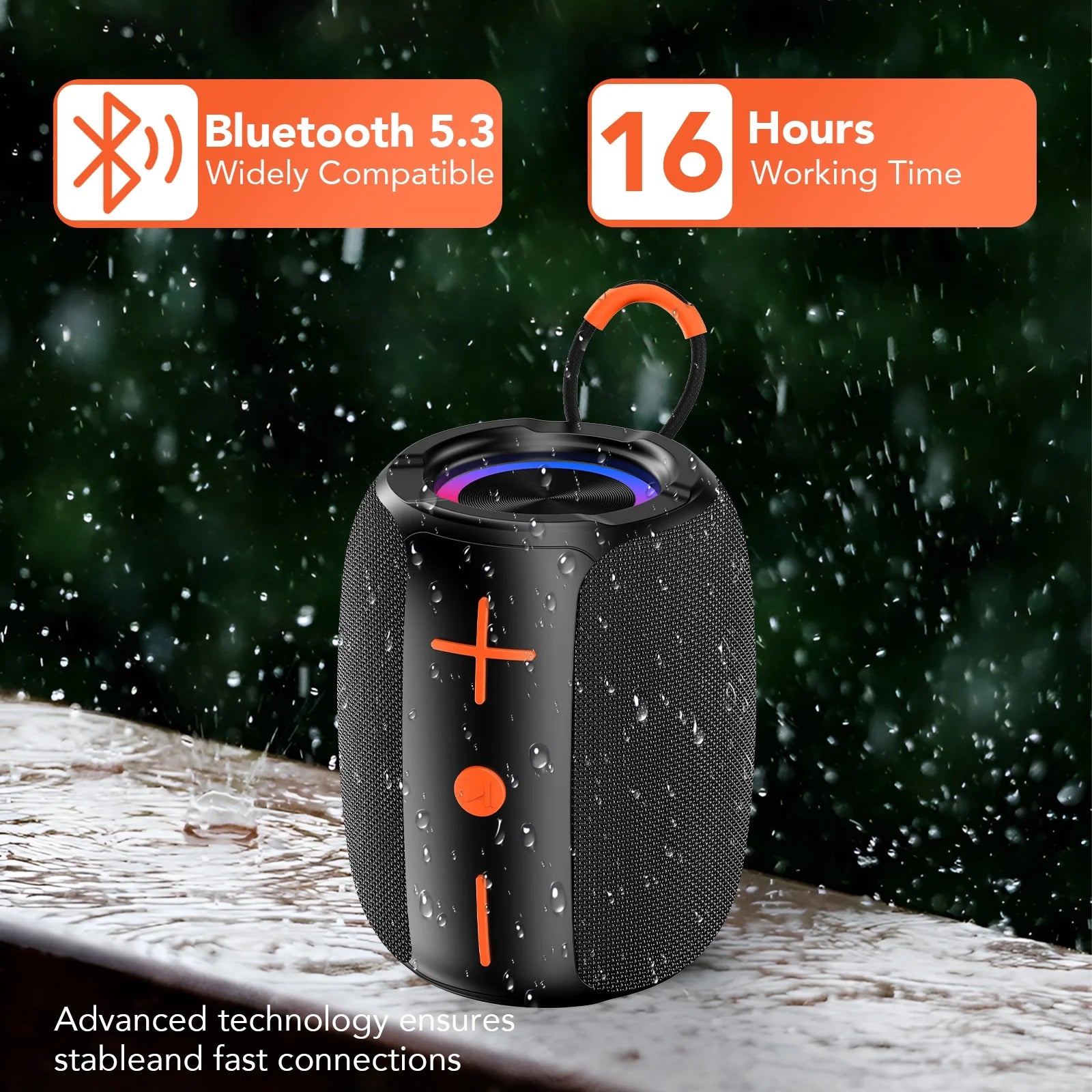 Portable Bluetooth Speaker with Lights, Powerful Crystal Clear Sound, IP67 Waterproof, All Day Playtime, Aux&Tf-Card Input, Bluetooth 5.4, TWS Paring, Small Wireless Speaker for Outdoor, Gift Ideas