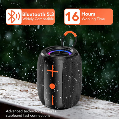 Portable Bluetooth Speaker with Lights, Powerful Crystal Clear Sound, IP67 Waterproof, All Day Playtime, Aux&Tf-Card Input, Bluetooth 5.4, TWS Paring, Small Wireless Speaker for Outdoor, Gift Ideas