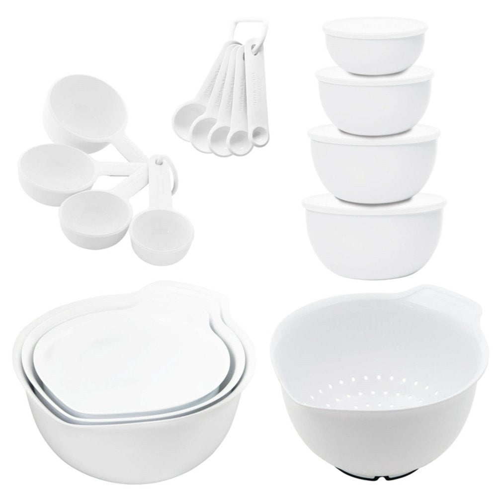 21-Piece Plastic with Non-Skid Bottom Mixing Bowl and Measuring Set White