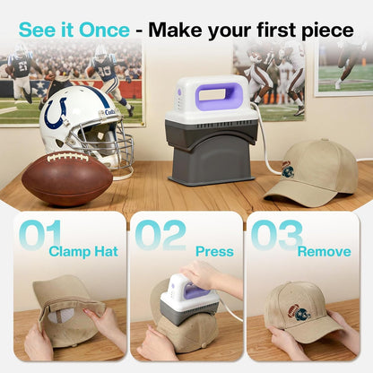 Hat Press SZ01, Lightweight Hat Press Heat Machine for Caps with 4 Heating Levels, 10Min Auto-Off, for Vinyl, Sublimation, Heat Transfer Projects