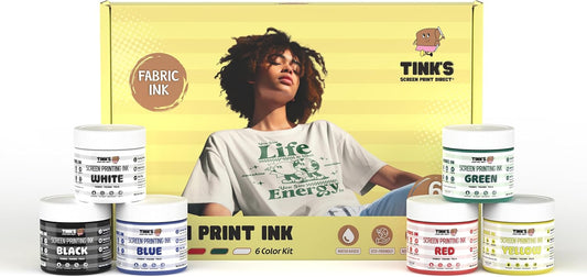 Tinks® Screen Printing Ink Set (6 Color - 4 Oz.) —Screen Printing Fabric Ink for Cotton and Polyester, for Silk Screens and Linocut, Opaque Fabric Paint—Paintmaking Supplies for Shirts and Tote Bags