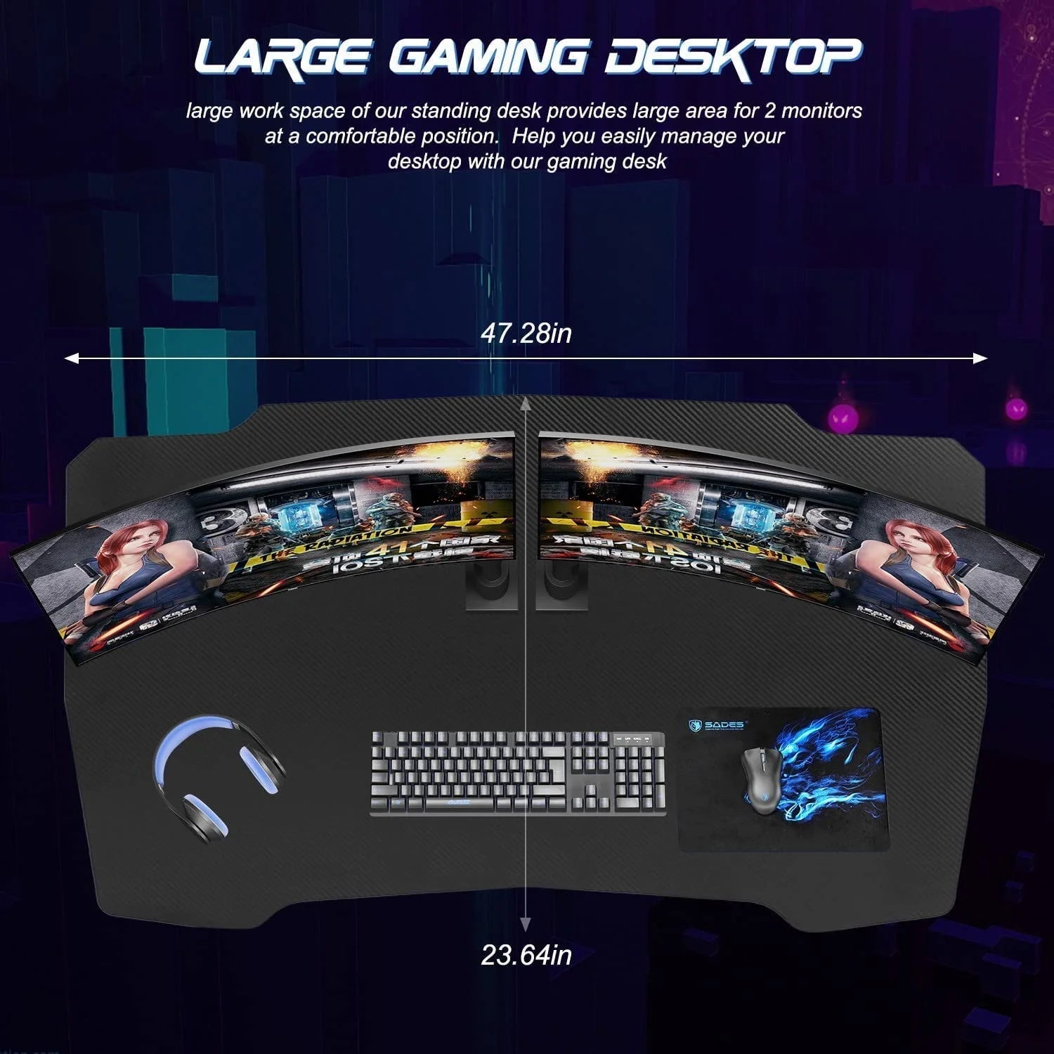 Modern Z-Shaped Computer Desk for Home Office with Headphone Hook,Blue, 47 In,Adults