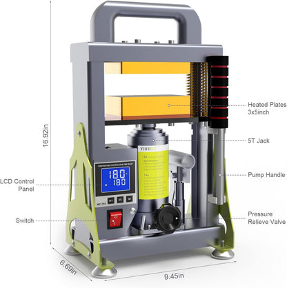 5 Ton Hydraulic Heat Press Machine with 3X5 Inch Heated Plates,Auto Temperature Adjustment Heat Press