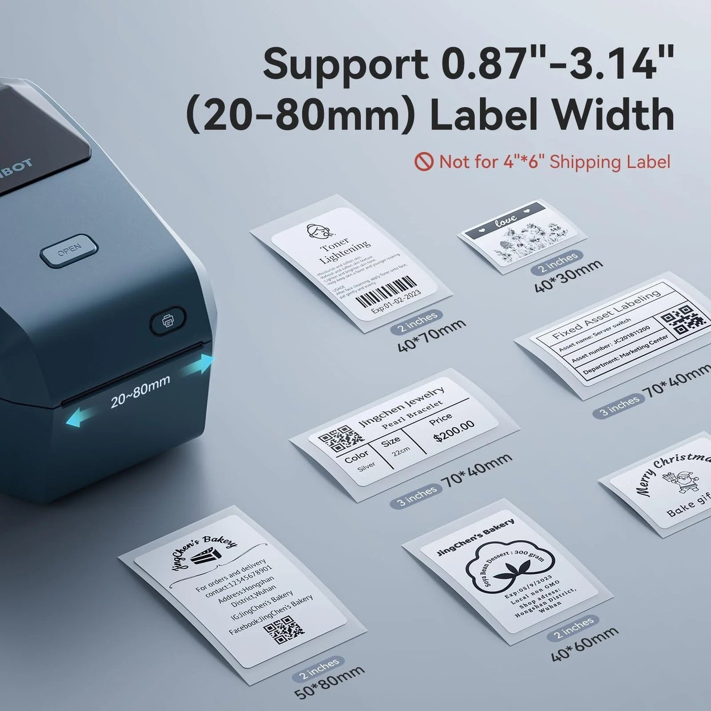 Thermal Label Printer, 3" Bluetooth Label Printer for Business and Industry,Printing Pictures, Text, Barcodes, Support Bluetooth/Usb/Wifi(Blue)