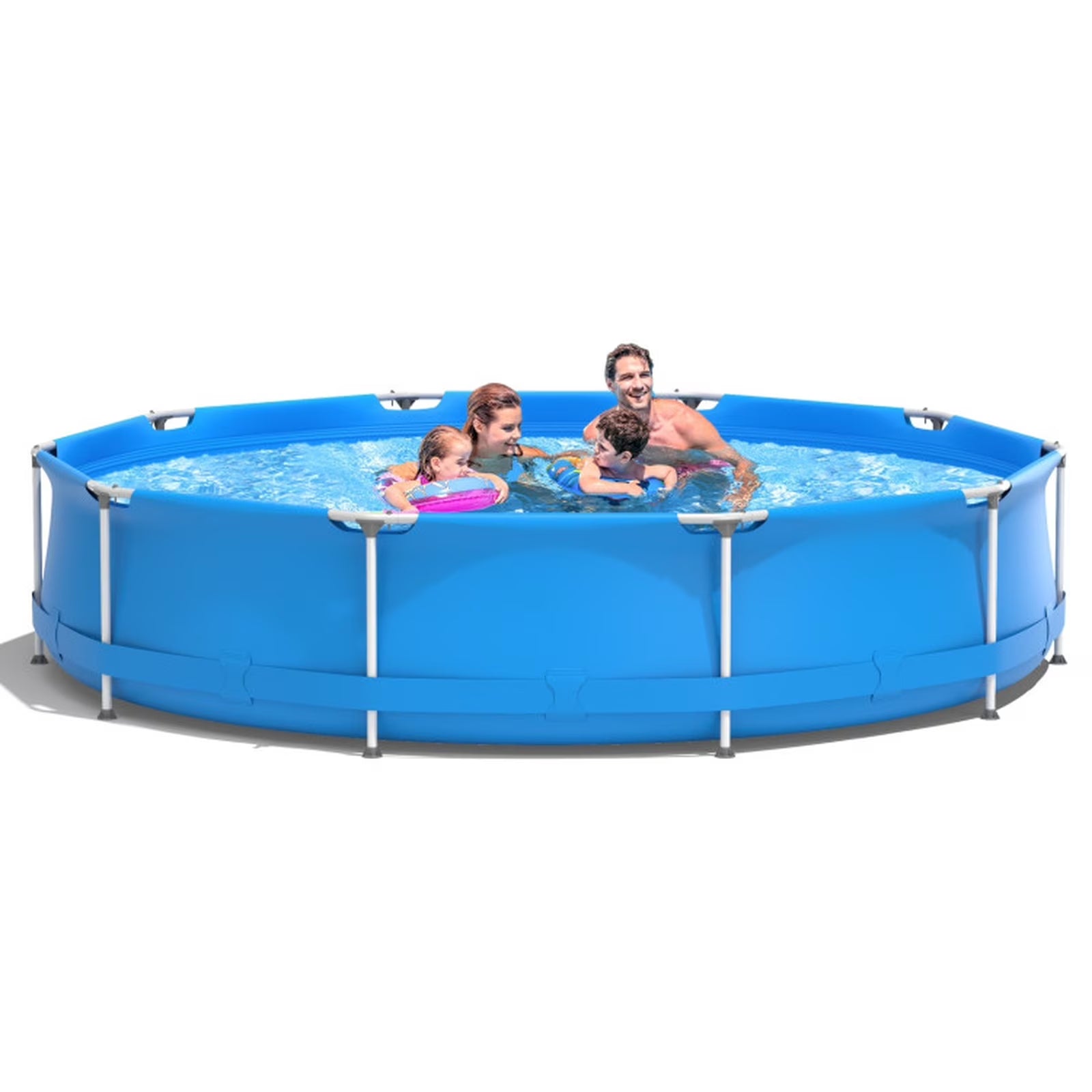 12Ft X 30In round above Ground Swimming Pool with Iron Frame & Pool Cover, 3-Layer PVC Mesh, Blue