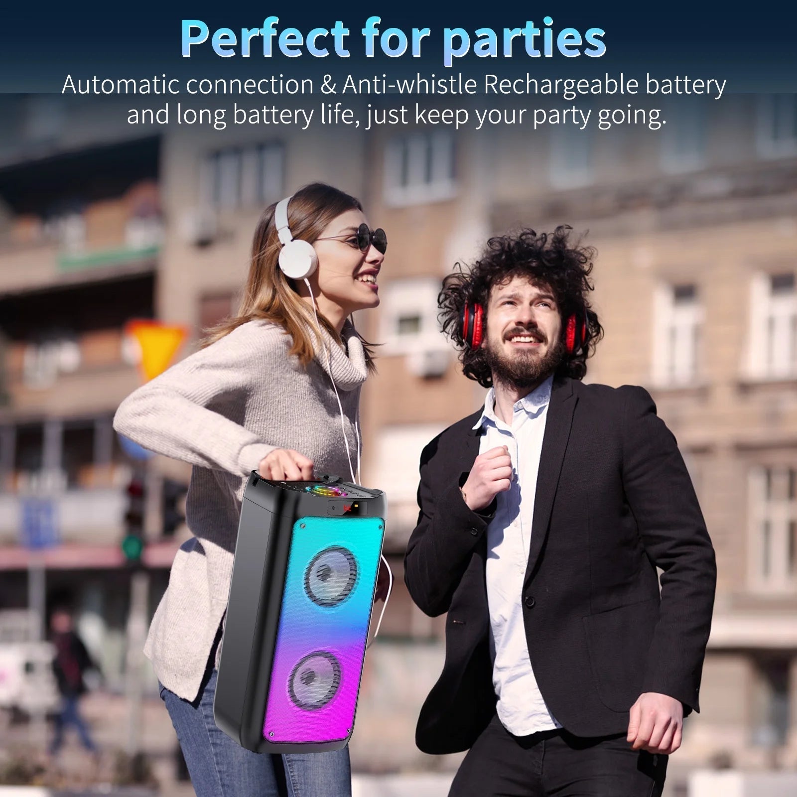 Party Speaker, Portable Bluetooth Speaker with 2 Microphone, Stereo Bass Speaker for Christmas Party