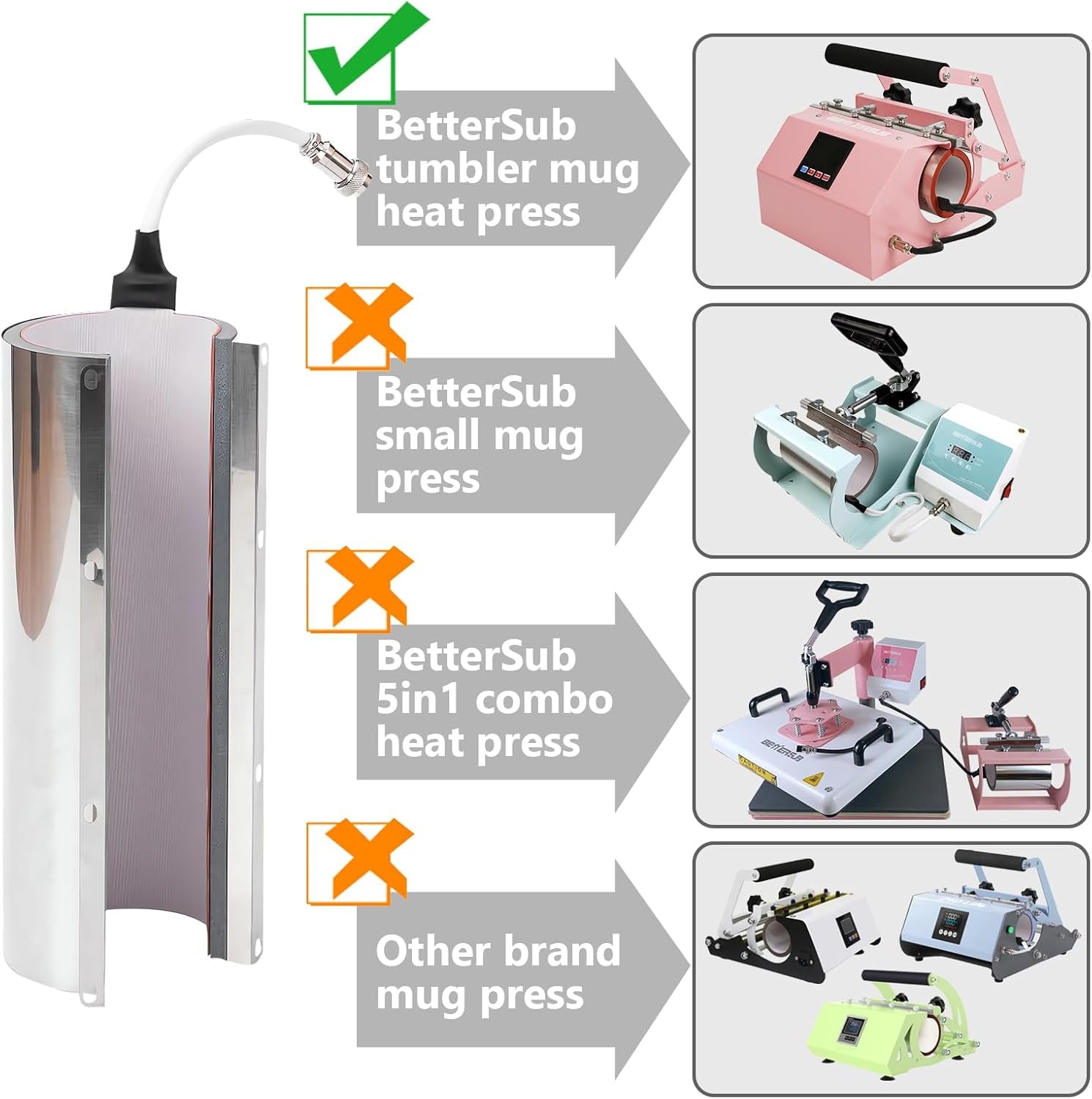Bettersub Mug Cup Press Heating Transfer Attachment Silica Gel 110V for Heat Press Machine Transfer Sublimation 40Oz Skinny Tumbler Cup Cylindrical