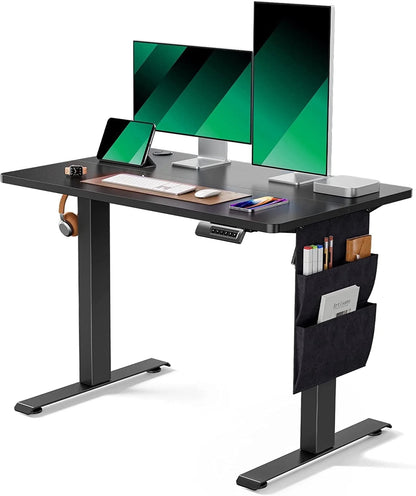 Electric Standing Desk with Storage Bag, 40" X 24" Adjustable Height Sit to Stand Desk with 4 Memory Pre-Set, Headphone Hook for Home Office, Black