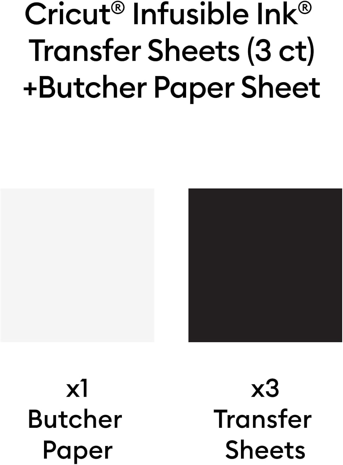 Cricut® Infusible Ink® Transfer Sheets, Black (3 Ct) - 12 X 12In - Comes with Butcher Paper - Personalize T-Shirts, Coasters, Baby Bodysuits, Tote Bags, & More