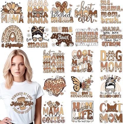 Dazoratix Mother'S Day Transfer Stickers - 20 Sheets Mama Iron on Transfers Ready to Press Heat Patches Vinyl DTF Decals for T Shirts Clothes DIY Crafts Women Clothing Bag Appliques Pillow Decorations