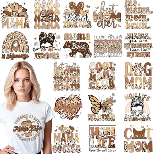 Dazoratix Mother'S Day Transfer Stickers - 20 Sheets Mama Iron on Transfers Ready to Press Heat Patches Vinyl DTF Decals for T Shirts Clothes DIY Crafts Women Clothing Bag Appliques Pillow Decorations