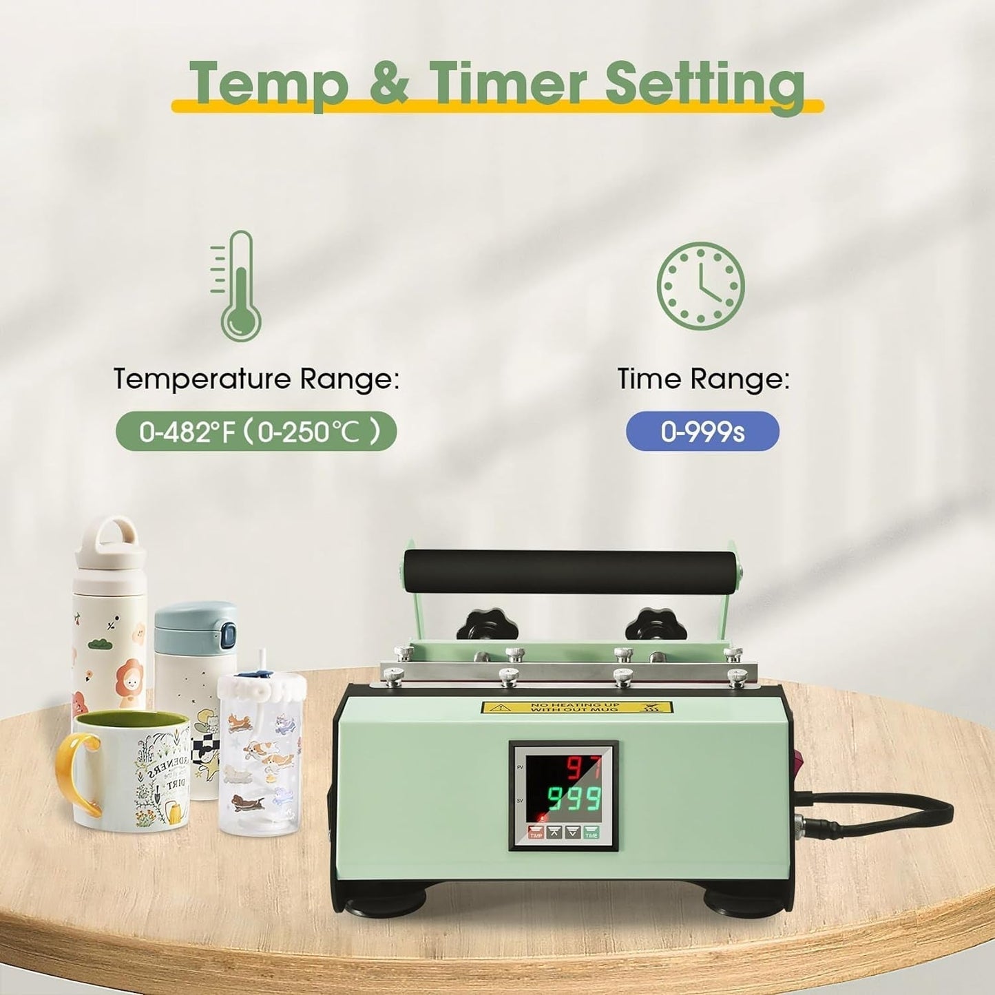 Tumbler Heat Press Machine for 20Oz-30Oz Sublimation Blank Glass Cups, Mug Press with Temp & Timer Setting for 11-16Oz Coffee/Ceramic Mugs - Green