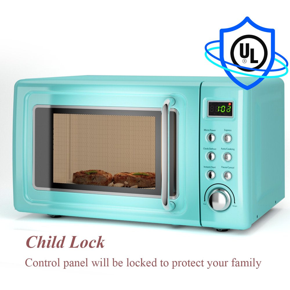 0.7Cu.Ft Retro Countertop Microwave Oven 700W LED Display Glass Turntable Green