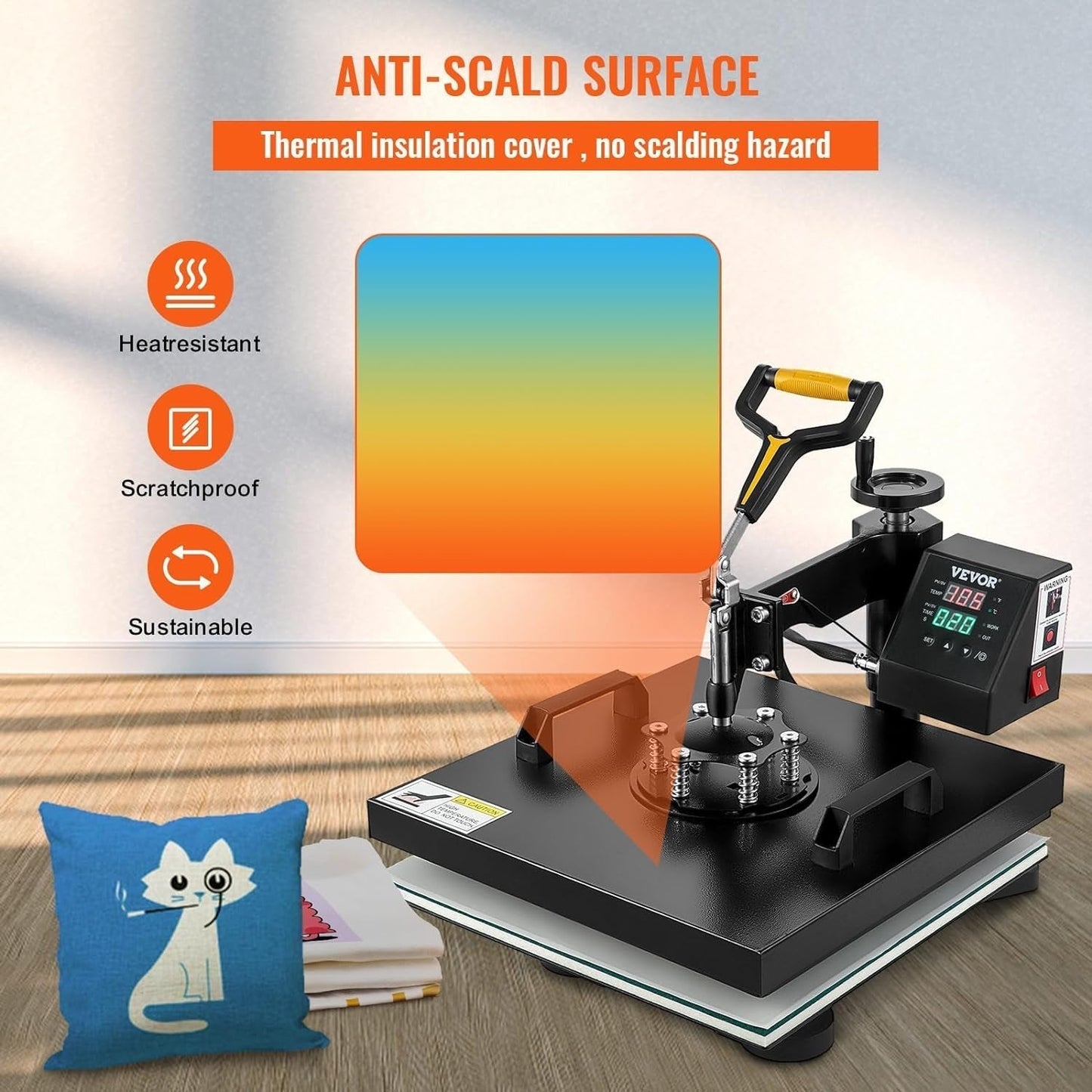 2 in 1 Heat Press Machine 15X15 Inch, 360° Swing Away Digital Tshirt Press Machine, Clamshell Heat Transfer Sublimation for Printing T-Shirt Hat Cap Pillow Bag