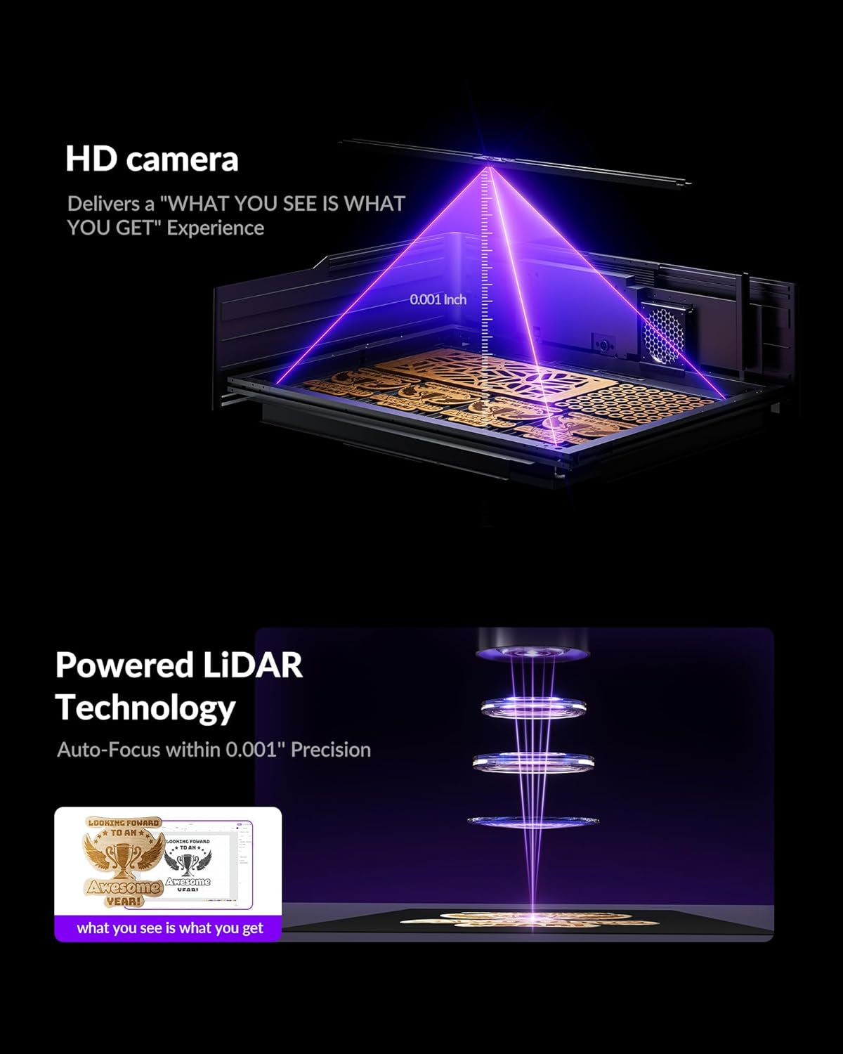 Vision Pro 45W Laser Engraver and Cutter, with 137” Auto Conveyor Feeder & Fume Extractor, HD Camera & Auto-Lifting, Laser Cutter Cuts 1” Wood, Desktop Laser Engraver Machine for Woodworker