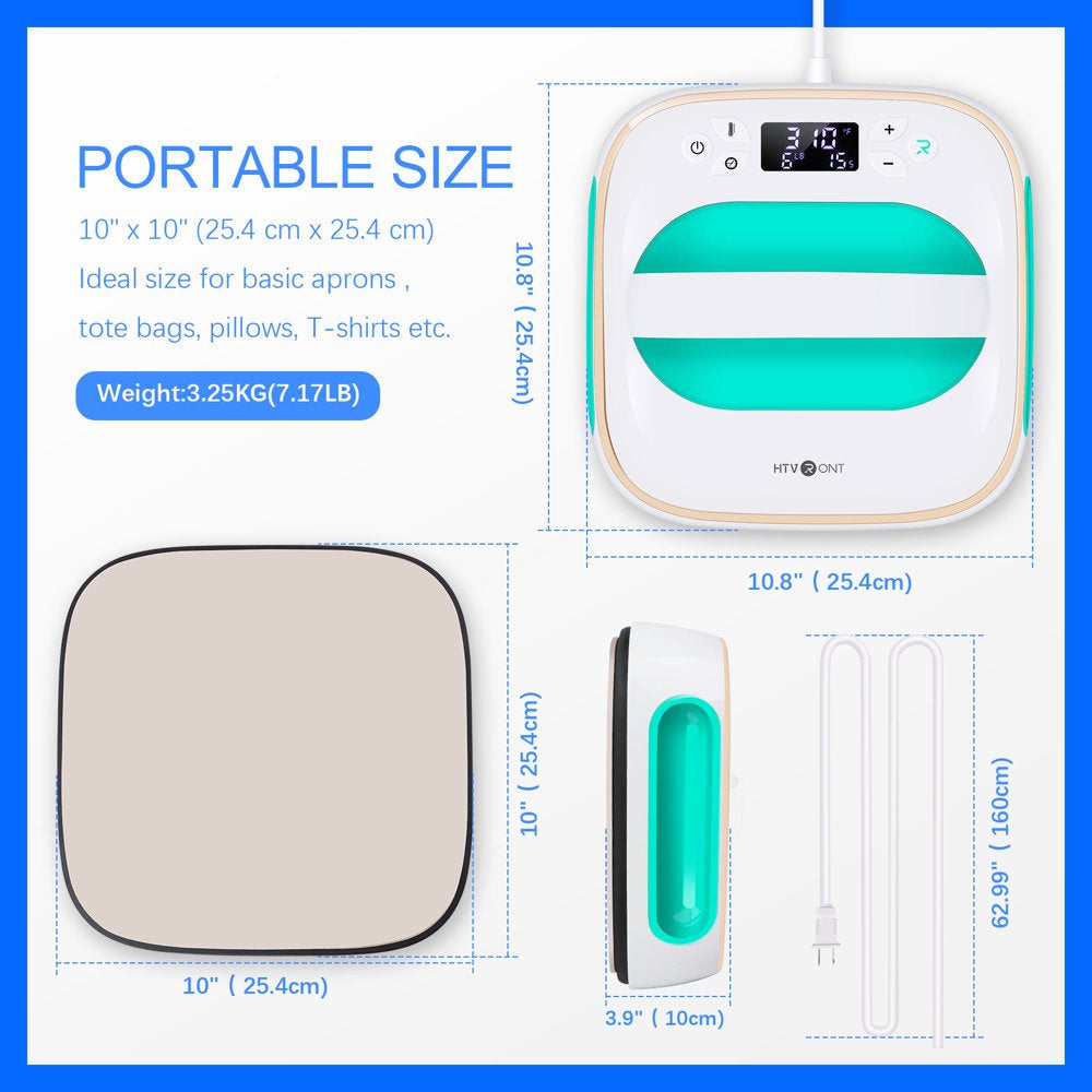 Green 10" X 10" Sublimation Heat Press Machine Portable Tshirt Press Machine Iron Press for Clothes & Hat & Bags