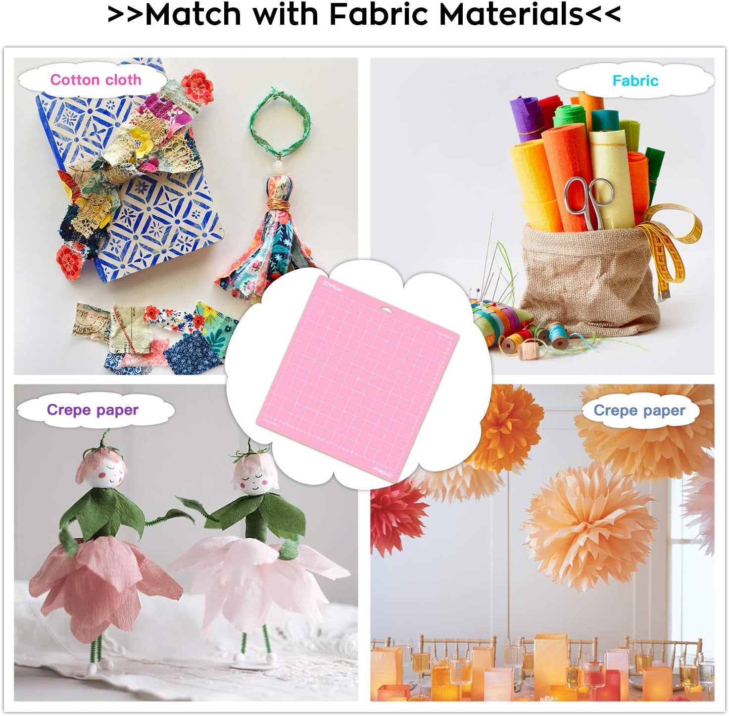 HTVRONT Fabric Grip Cutting Mat 12X12, 3 Pack, Quilting & Crafting | Compatible with Cricut Maker 4/3/Maker, Explore 5/4/3/Air 2/One Machine, Fabric Adhesive Sticky, Quilting Cutting Mats