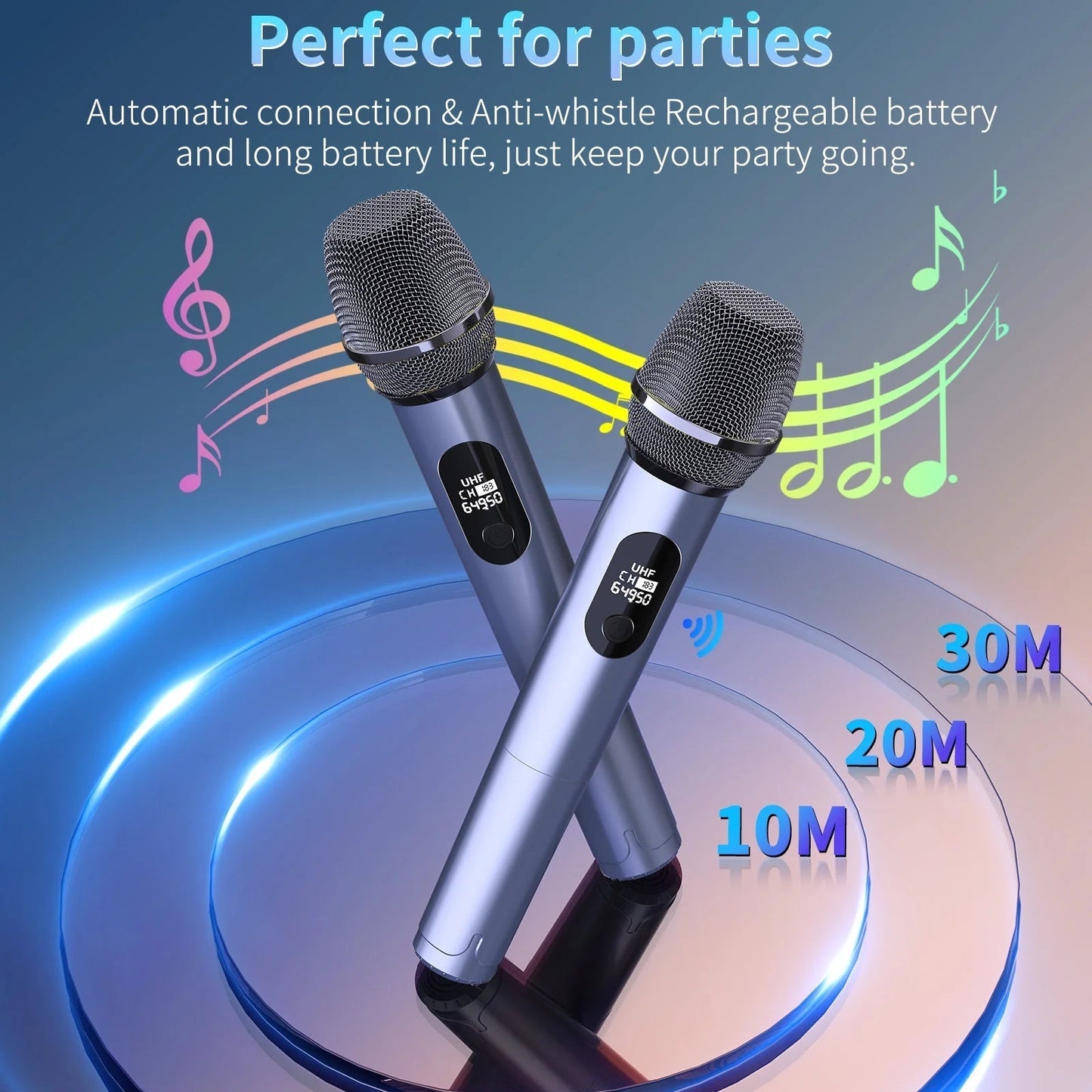 Party Speaker, Bluetooth Speaker with 2 Microphones, Dual 4'' Subwoofer Deep Bass