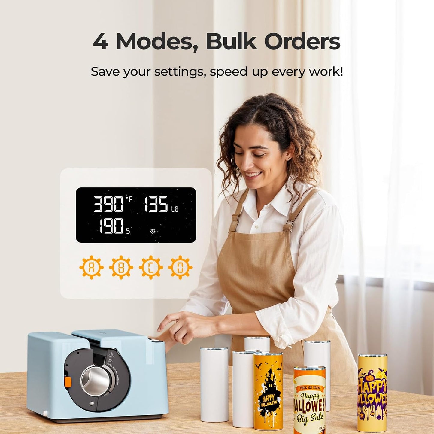 Auto Tumbler Heat Press 2 - Update A200 Tumbler Heat Press Machine, Adjustable Pressure & Switchable Heat Plate Attachment, 4 Memory Modes for 15 OZ, 16 OZ, 20 OZ, 30 OZ Tumblers & Glasses