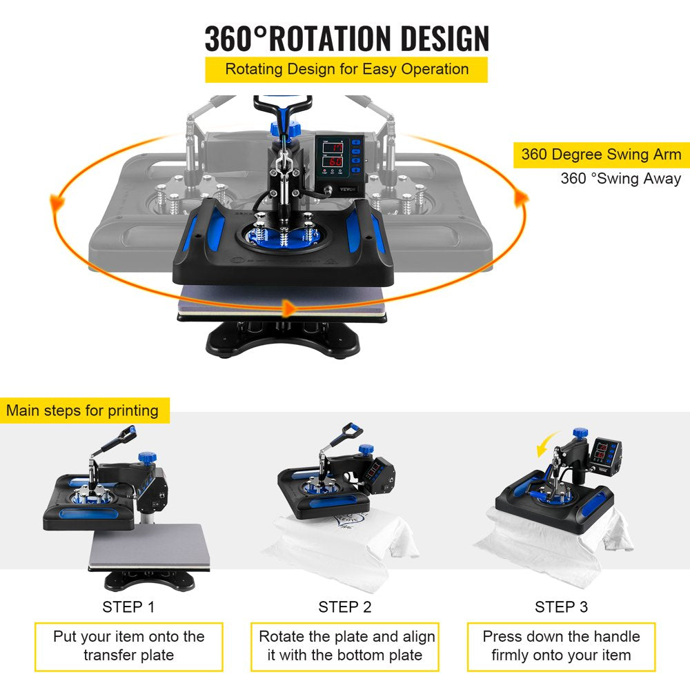 brand 5 in 1 Upgrade Heat Press Machine 12 X 15 Inch with FCC&CE Quality-Safety Certification Heat Press 800W Combo Multifunctional Sublimation 360°Rotation Heat Press Shirt Printing Machine