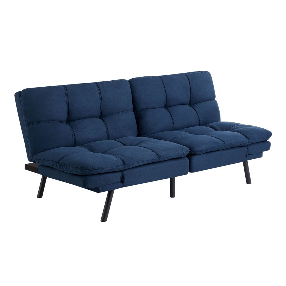 Memory Foam Futon, Blue Faux Suede