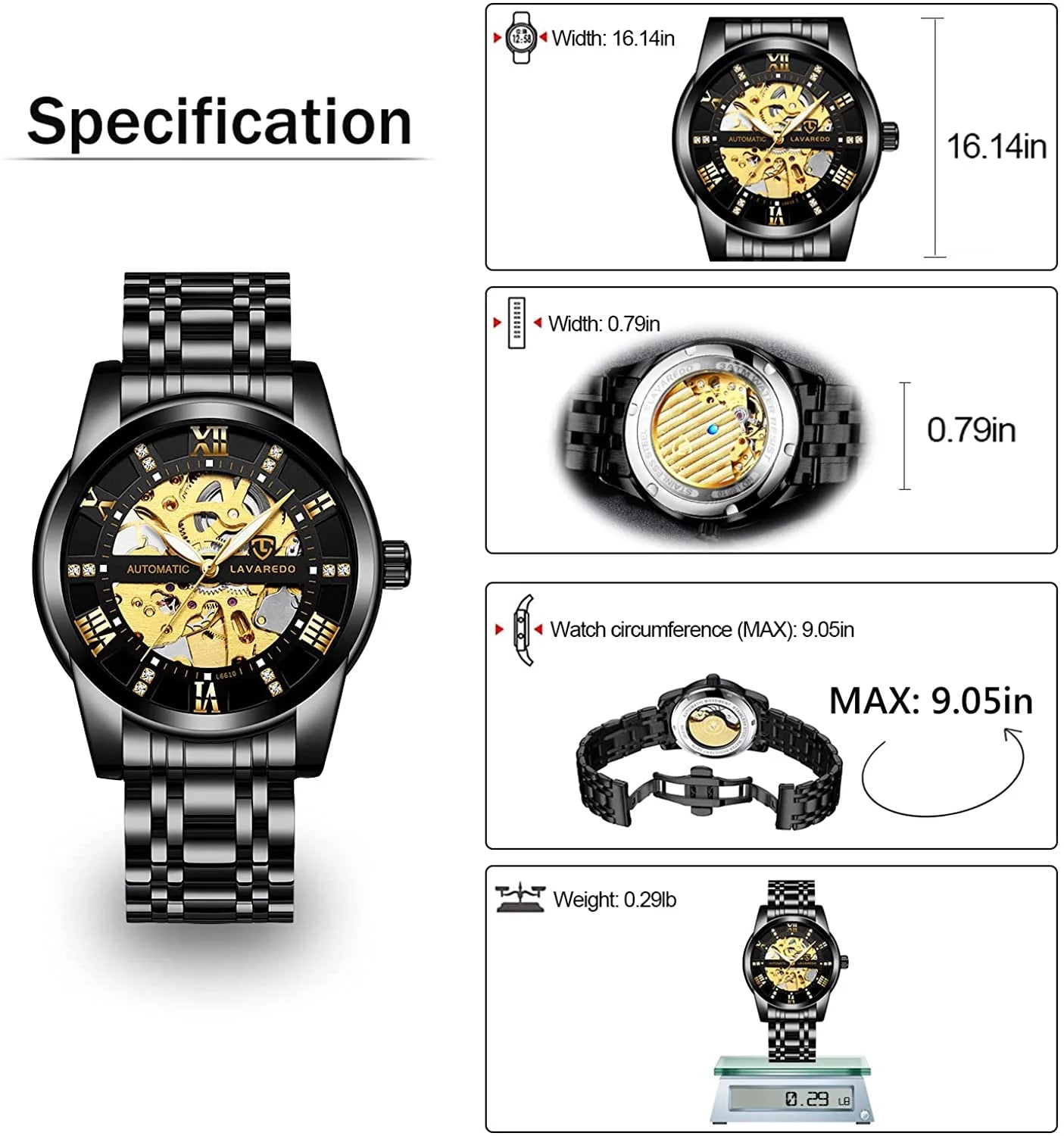 Watches for Man Automatic Mechanical Watches Self Winding Man Watch with Stainless Steel Strap Business Watches Gift for Men