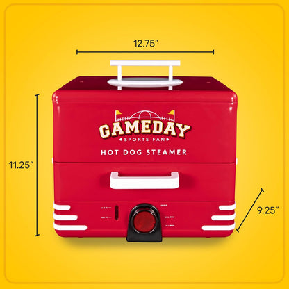 Nostalgia, Game Day Hot Dog Steamer and Bun Warmer, Fits 20 Dogs and 8 Buns, Steams Pot Stickers, Veggies, Potatoes, and Other Appetizers or Toppings