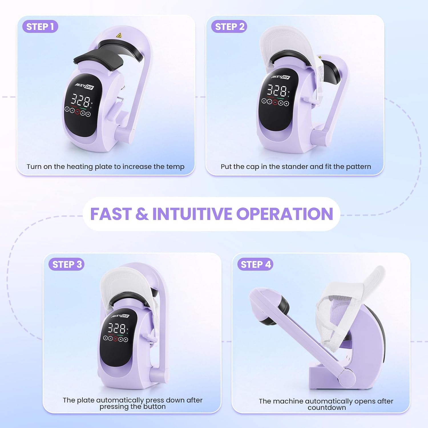 AKEYDIY 3-In-1 Auto Cap Heat Press Machine, Hat Heat Press with 3Pcs Replaceable Heating Pads, Automatic Release&Press Large Touchscreen Digital Control Panel, DIY Sublimation Caps T-Shirts Bags