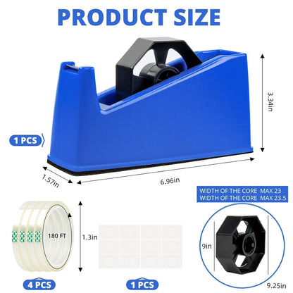 Heat Tape Dispenser - Sublimation Heat Transfer Tape Dispenser Holder Fits 1"& 3" Cores, Blue Desk Dispenser Sets for Office and School