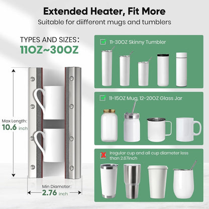 Tumbler Press, Mug Press Sublimation Machine:  Cup Press 110V Portable Sublimation Tumbler Heat Press for 16 20OZ 30OZ, DIY Skinny Straight for 11-15OZ, DIY Digital Press Tumbler Print as Gift