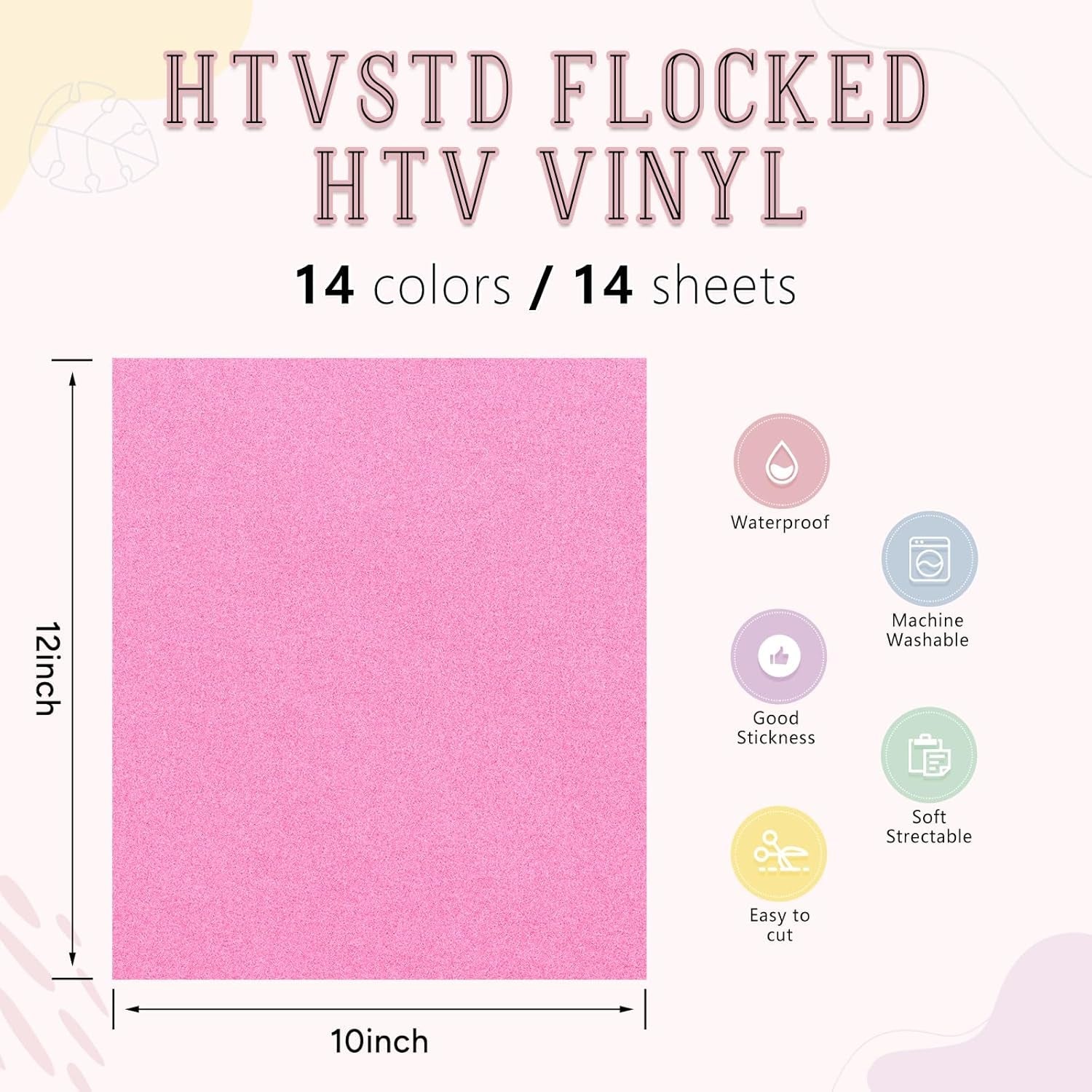 Flocked HTV Vinyl - 14 Sheets 12'' X 10'' Inches Colorful Flock Heat Transfer Vinyl Flock Iron on Vinyl for T-Shirts