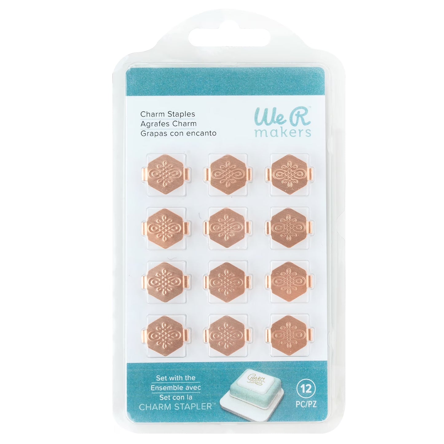 We R Charm Stapler Charm 12/Pkg-Copper Hexagon with Knot Emboss