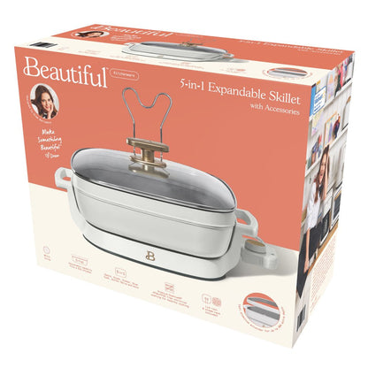 5 in 1 Electric Skillet - Expandable up to 7 Qt with Glass Lid, White Icing by Drew Barrymore