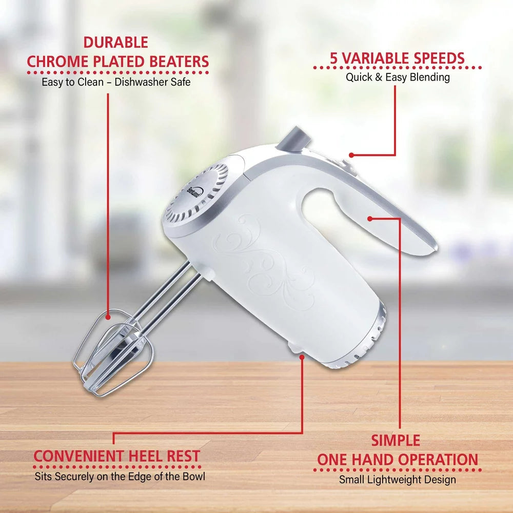 5-Speed 150-Watts Hand Mixer, White