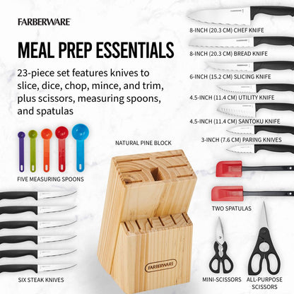 Classic 23 Piece Never Needs Sharpening Dishwasher Safe Stainless Steel Cutlery and Utensil Set in Black