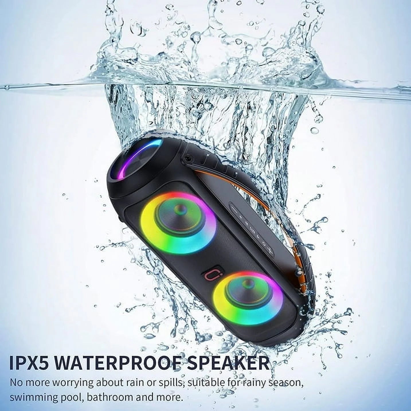 Waterproof Bluetooth Speaker, 40W Stereo Deep Bass, Portable Boombox Party Speaker, Remote Control, D16
