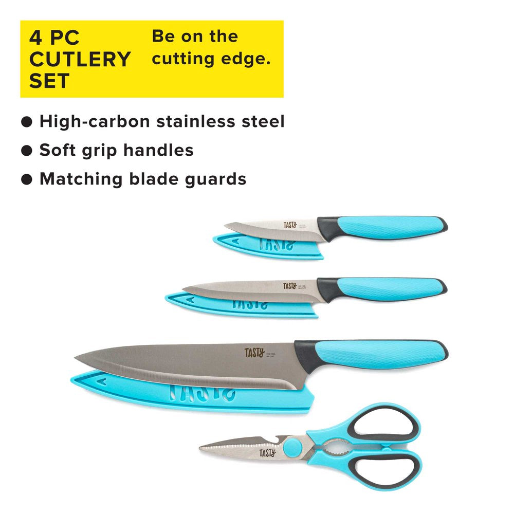 Cutlery Knife Set with Shears, Stainless Steel, Blue, 4 Piece