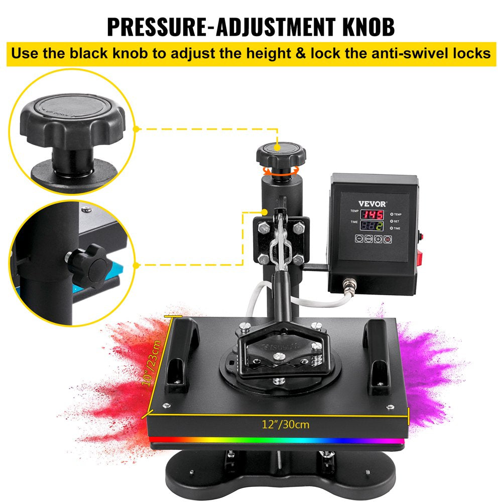 12X10 Inch Heat Press Dual Digital Heat Press Machine 650W Swing Away Heat Press T-Shirt Sublimation Printer Transfer 360 Degree Rotation for DIY T-Shirts