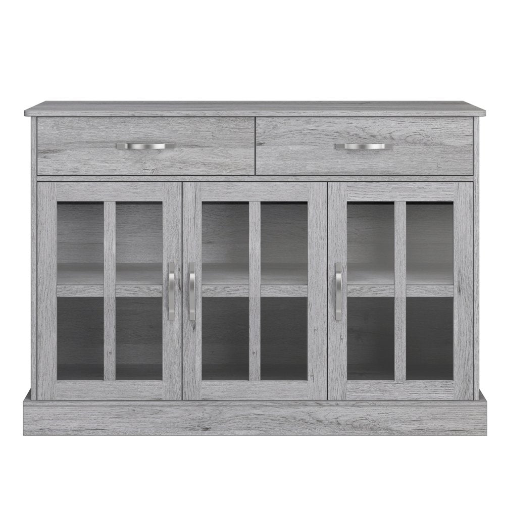 Buffet Server Cupboard, Kitchen Sideboard Cabinet with 3 Doors and 2 Drawers for Dining Room, Sliver Gray Finish