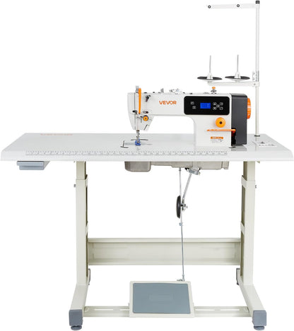 VEVOR Industrial Lockstitch Sewing Machine, 550W Servo Motor Commercial Sewing Machine Set with Table Stand, 5000 SPM High Speed, Auto Thread Trimmer, Metal Frame for Denim Cotton Sewing