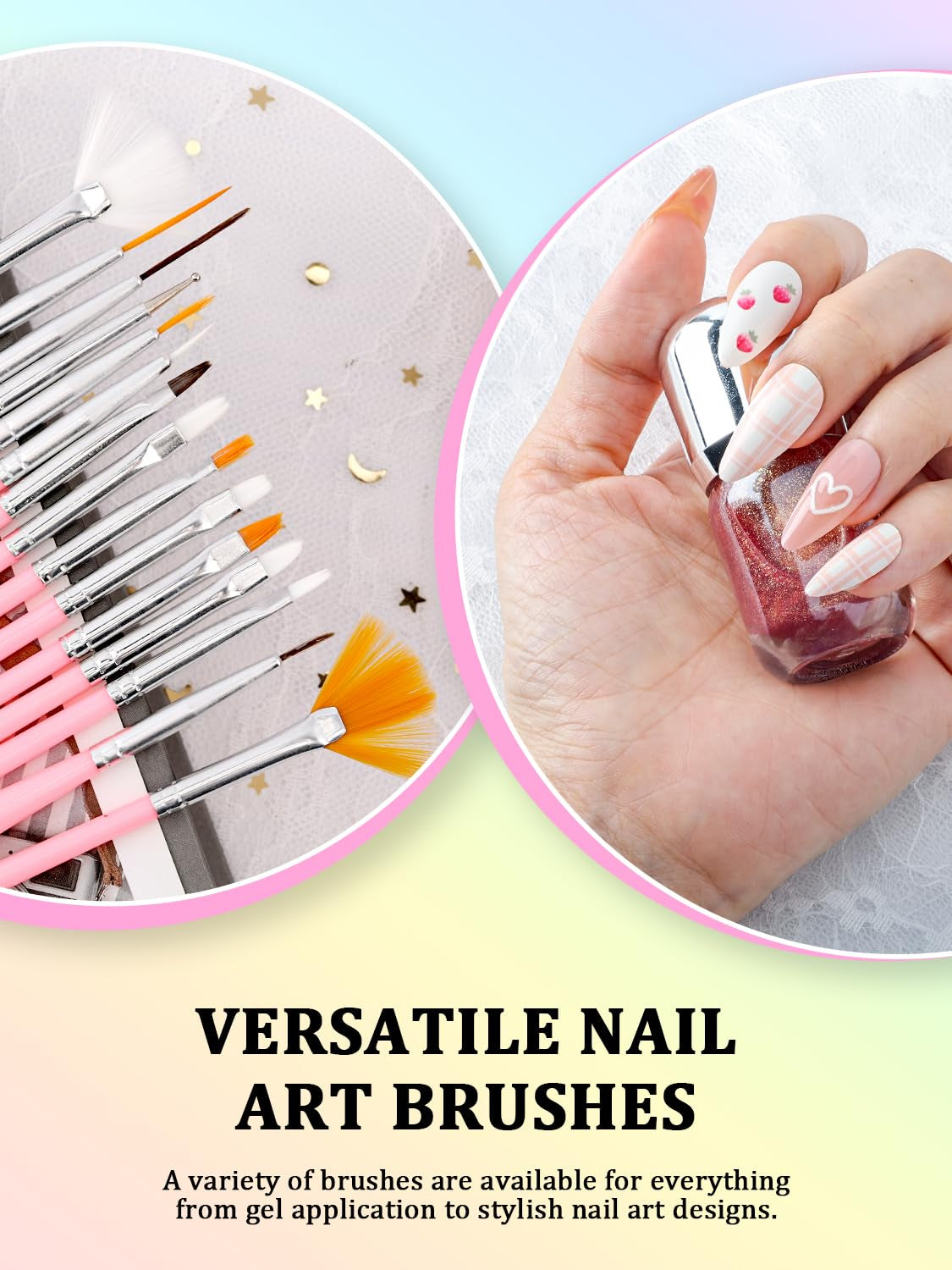Nail Art Tools Set, Nail Stand for Press on Holder for Painting Nails, Nail Art Brushes, Liner Brushes, Nail Dotting Tool, Must Haves Design Tools Supplies Kit for Nail Tech & Beginners (Pink)