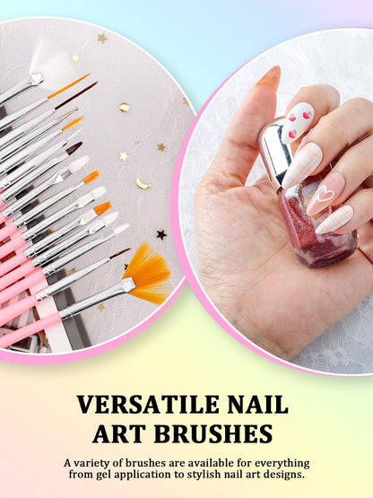 Nail Art Tools Set, Nail Stand for Press on Holder for Painting Nails, Nail Art Brushes, Liner Brushes, Nail Dotting Tool, Must Haves Design Tools Supplies Kit for Nail Tech & Beginners (Pink)