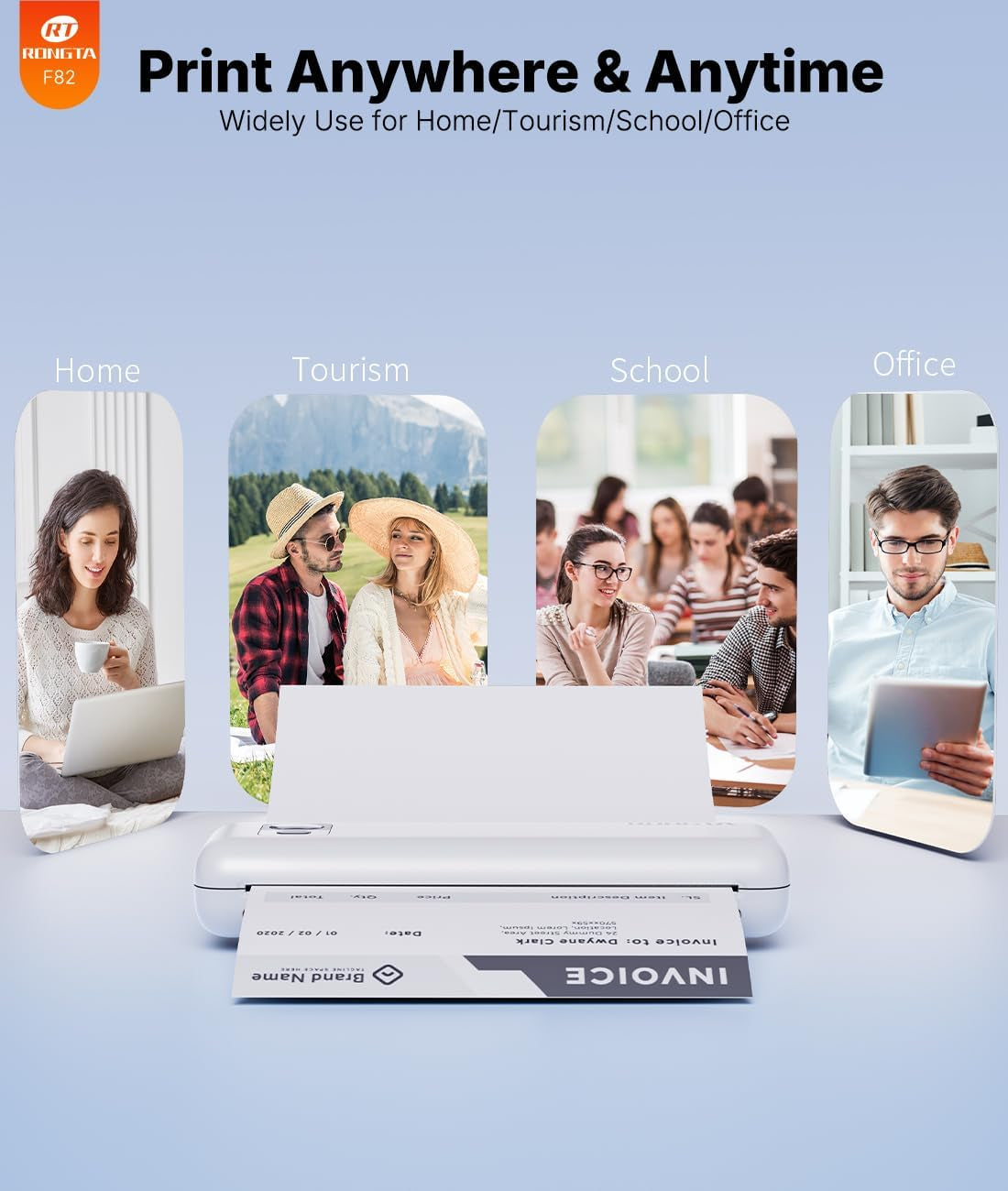 Rongta Portable Printers Wireless for Travel,Thermal Inkless Printer for School/Office/Home Use, Support 8.5X11 US Letter&A4 Thermal Paper, Compatible with Android,Ios & Laptop (White)