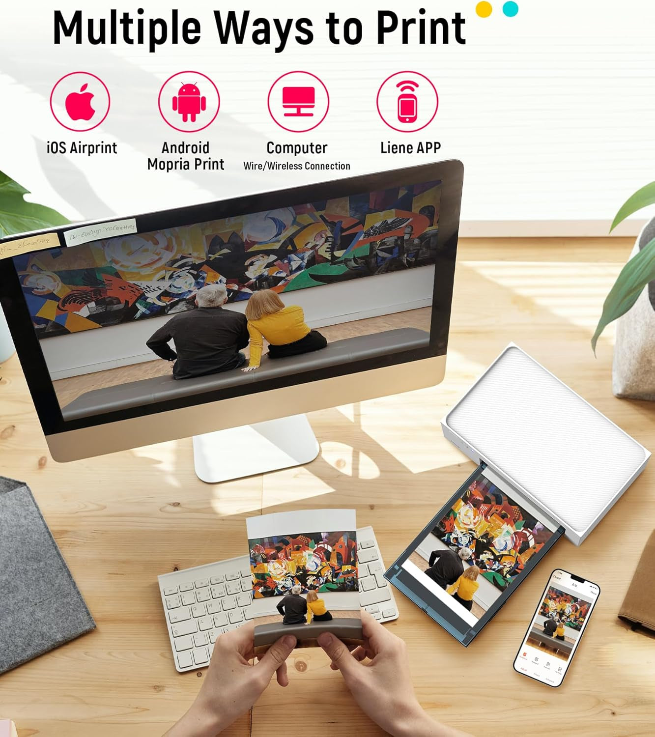 Liene M100 4X6'' Photo Printer, Phone Printer 100 Sheets & 3 Cartridges, Full-Color Photo, Portable Instant Photo Printer for Iphone Android, Thermal Dye Sublimation, Wi-Fi Picture Printer 100 Papers