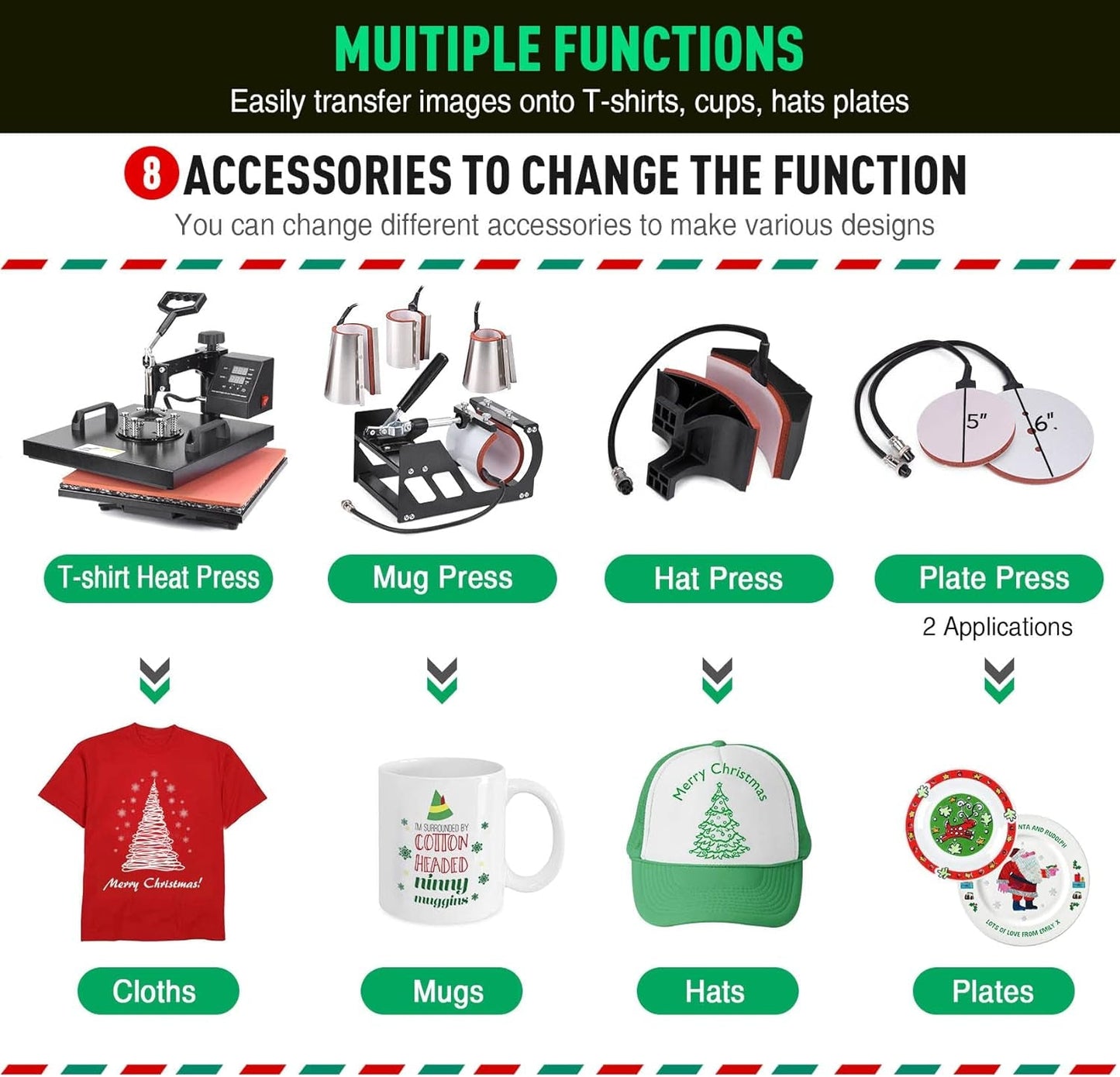 Slendor 8 in 1 Heat Press Machine 15X15 Inch 360-Degree Swing Away Digital T Shirt Pressing Machine Multifunction Heat Transfer Sublimation Combo for T Shirts Mugs Hat Plate Cap