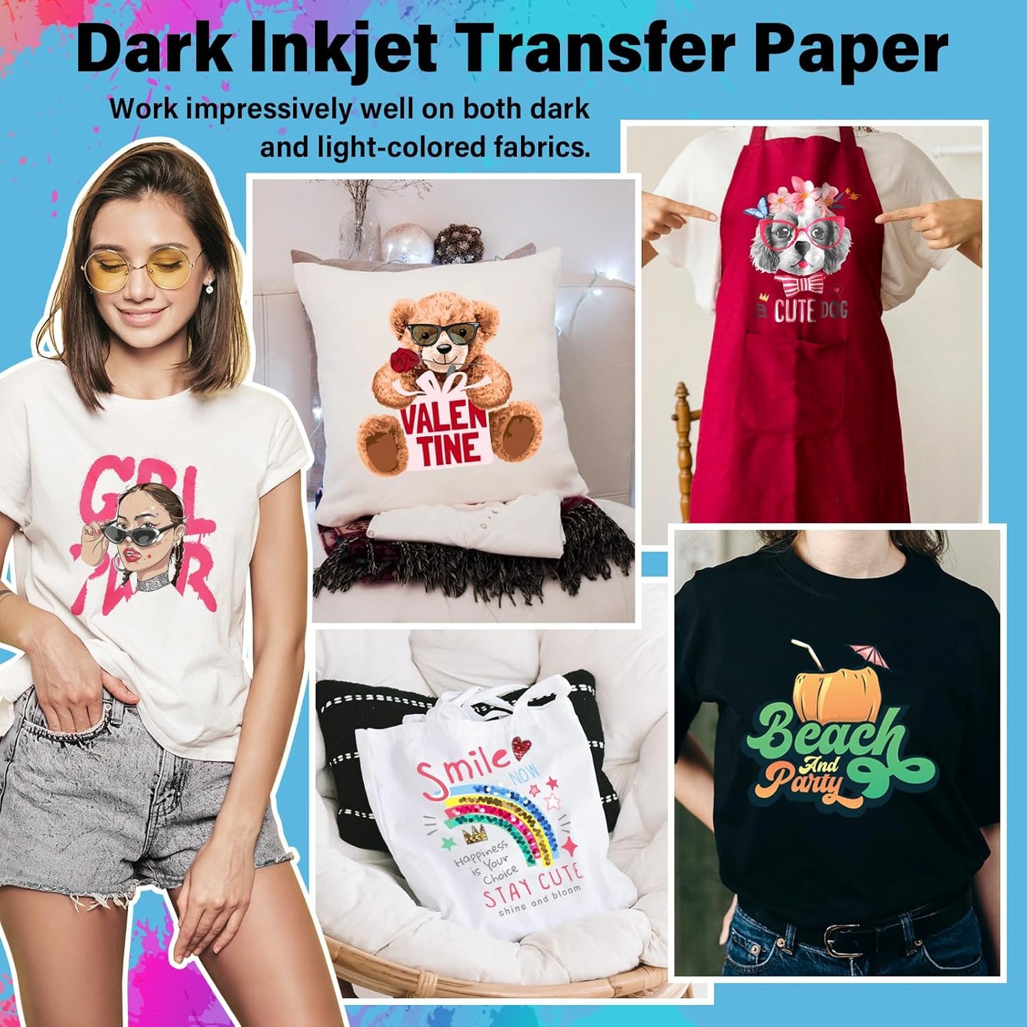 Printable Heat Transfer Paper for T-Shirts 30 Sheets, 8.3" X 11.7" Printable Heat Transfer Vinyl for Inkjet Printer, Iron on Transfer Paper for Light and Dark Fabric (Matte)