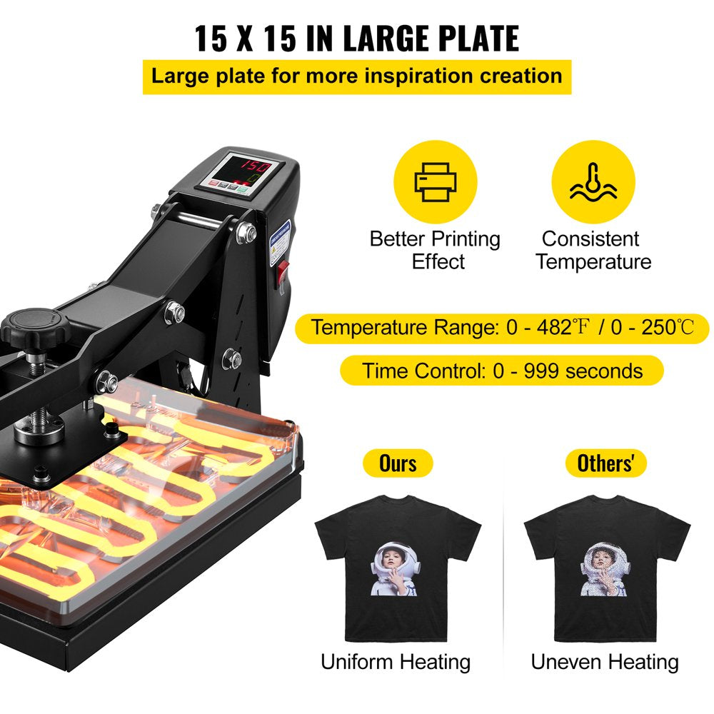 brand 15" X 15" Heat Press Machine Clamshell Printer Transfer for DIY T-Shirt