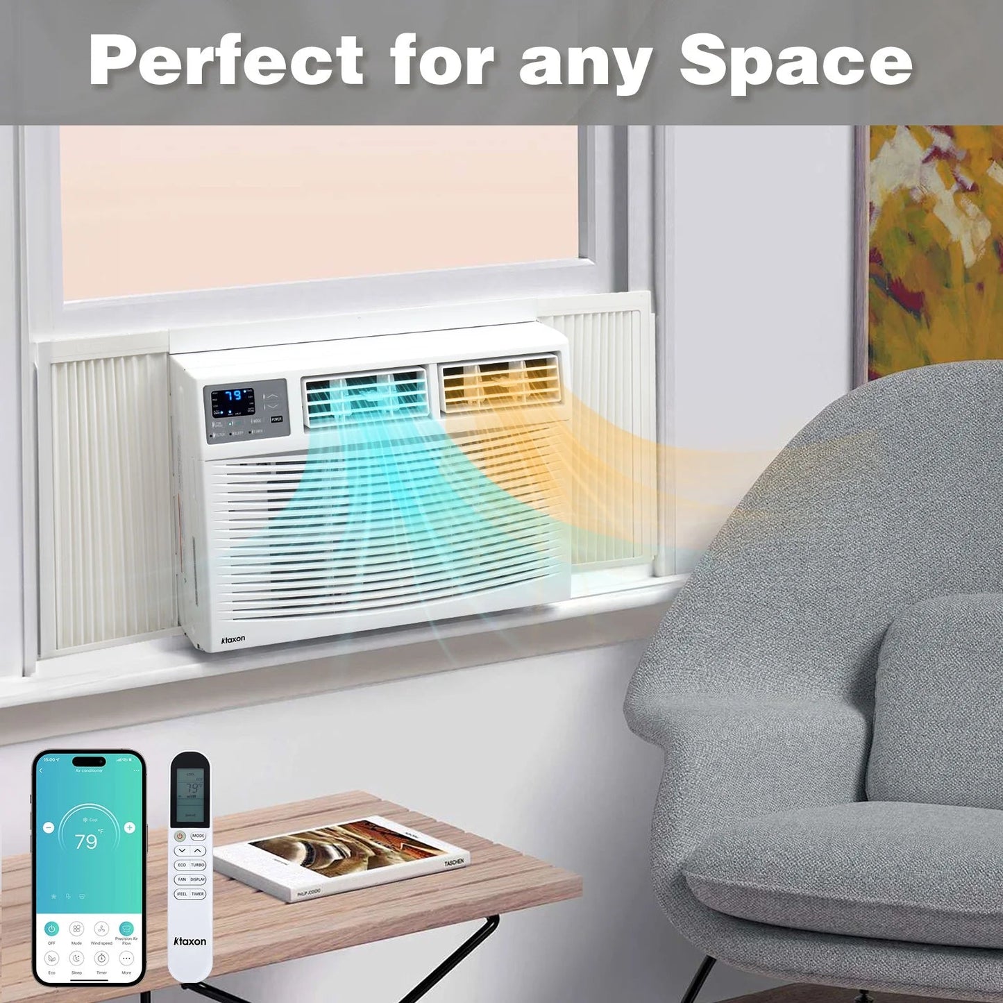 18000 BTU Window Air Conditioner with Heat, Window AC Unit & Heater Combo with APP & Voice Smart Control, Timer Function & Easy Installation Kit, Work with Alexa/Google Assistant, 208/230V