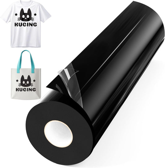 Heat Transfer Vinyl Black for T-Shirts 12" X 35Ft Iron on Vinyl Roll Compatible All Cutter Machine, HTV Heat Press Vinyl-Easy to Cut & Weed for Fabric Design