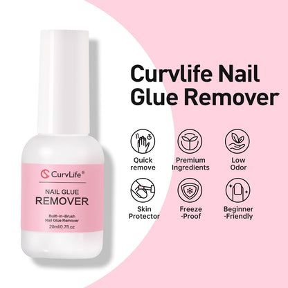 Curvlife Multi-Functional Brush-On Nail Glue Remover 20Ml for Press on and Fake Nails - Cuticle Pusher for Women